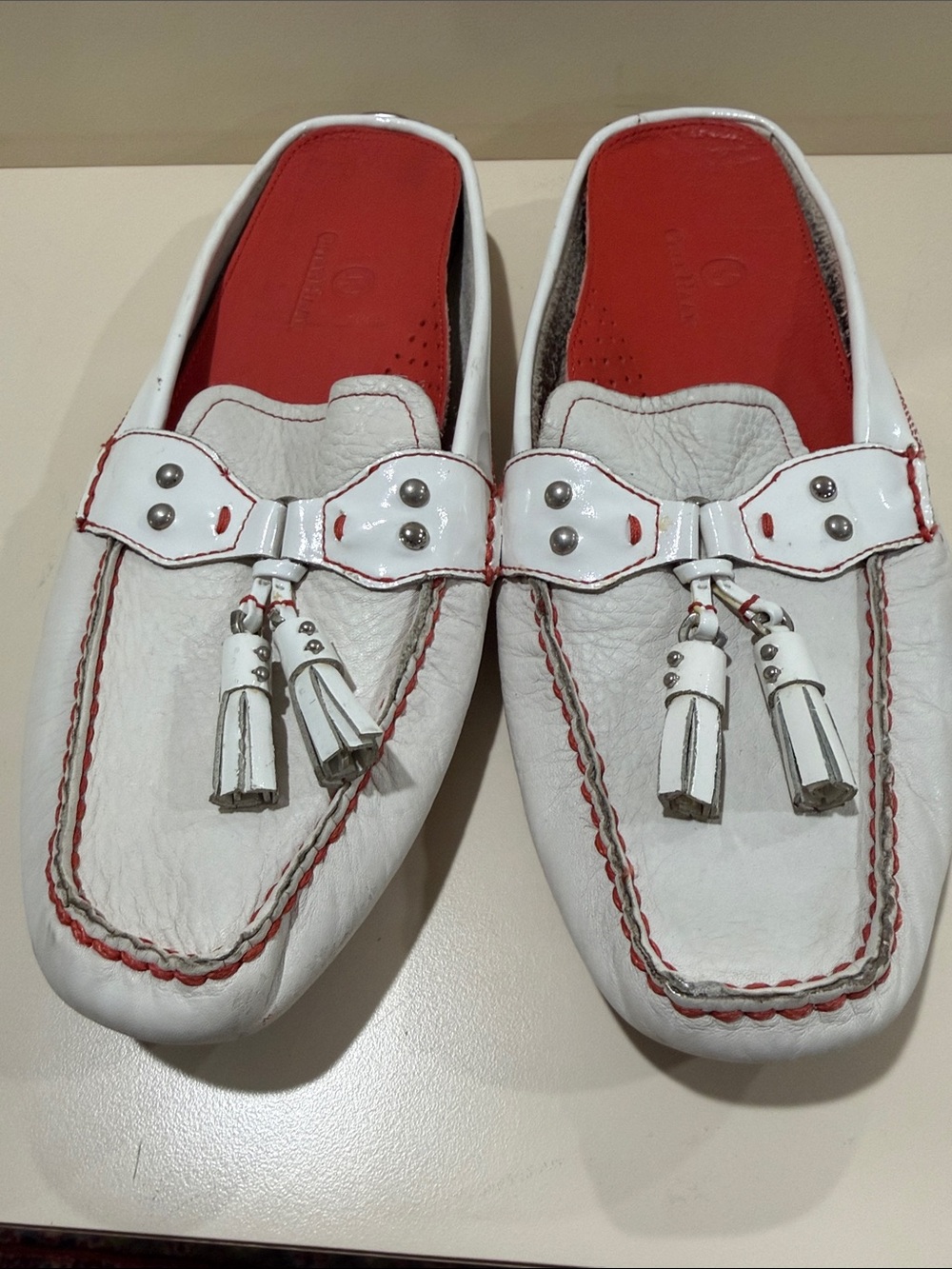 Cole Haan White and Red Leather Tassel Mules - Picture 3 of 9